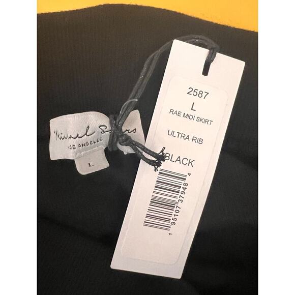 Michael Stars Rae High Waisted Ultra Rib Midi Skirt Black Women's Size Large NWT - Picture 6 of 9
